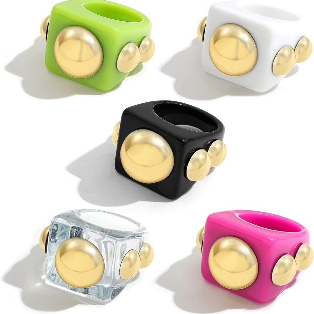 Resin Acrylic Rings 5pcs Colorful Candy Retro Jewelry Stackable Unisex